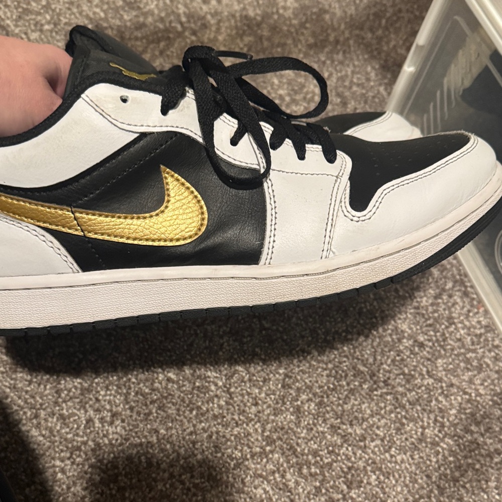 Jordan Black and White Sneakers with Gold Accents - Picture 3 of 5